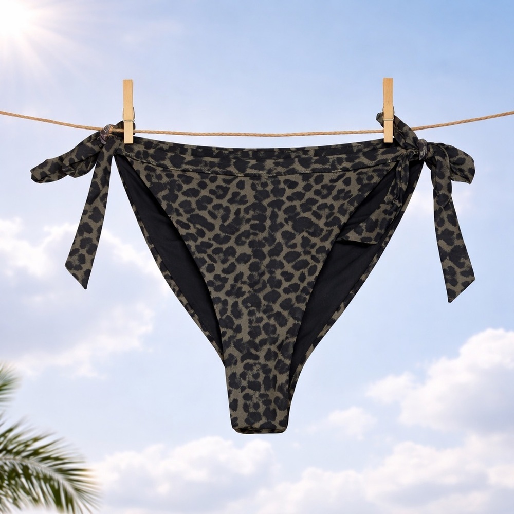 Good American Leopard Bikini Bottom Size 5 Tie Side High Cut Cheeky Cowgirl